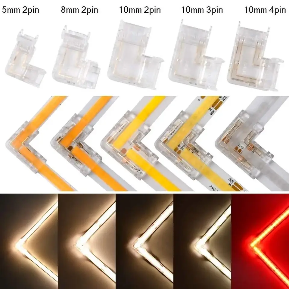 90 -stupňové konektory LED COB LED LED LED Rohový roh 5/8/10 mm Spájkovanie 2/3/4 PIN CONGEKTOR TRESTRAENT pre CCT FCOB RGB Strip Lights Lights