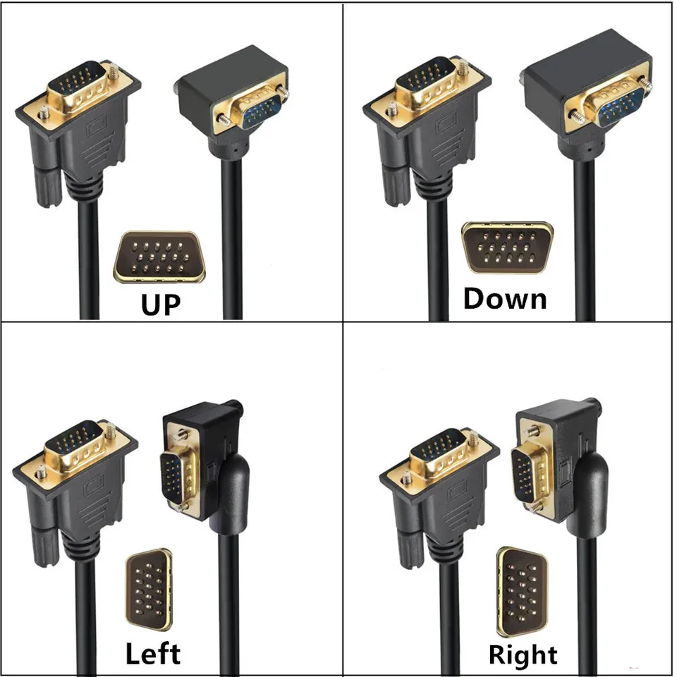 90 -stupňový výhonok VGA RGB 15PIN Mužské k mužským projektorom Monitoruje kábel 0,5 m/1 m/1,5 m