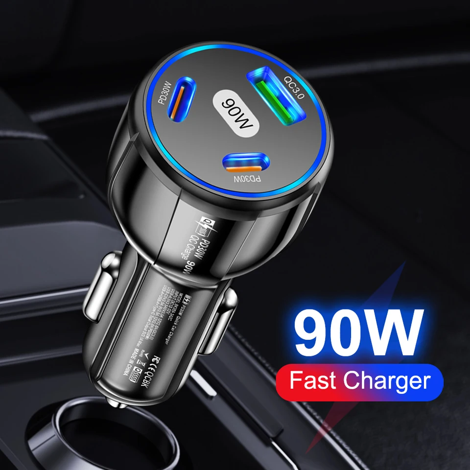 90 W Fast Charger 3 Ports PD USB CAR nabíjanie mobilného telefónu TYP-C Adaptér rýchla nabíjačka v aute pre iPhone 14 15 Pro/max Samsung