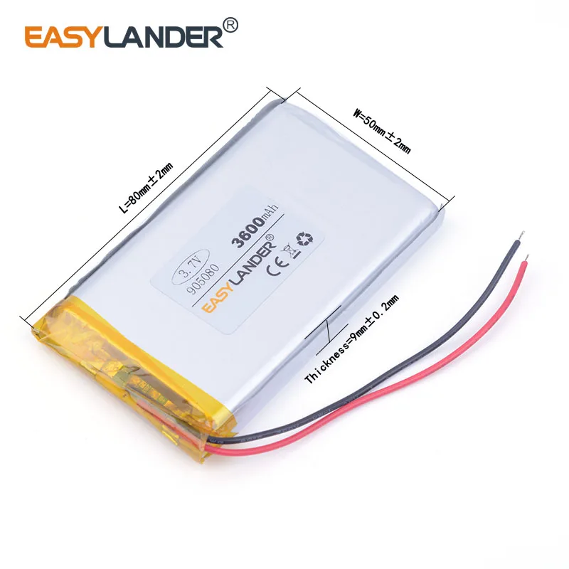905080 3,7 V 3600 mAh Nabíjateľná lítium li-iónová polymérna batéria
