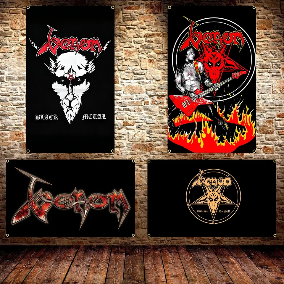 90x150cm 3x5ft Venoms čierny kovový vlajka Polyester tlačová skala banner pre dekoráciu tapiséria