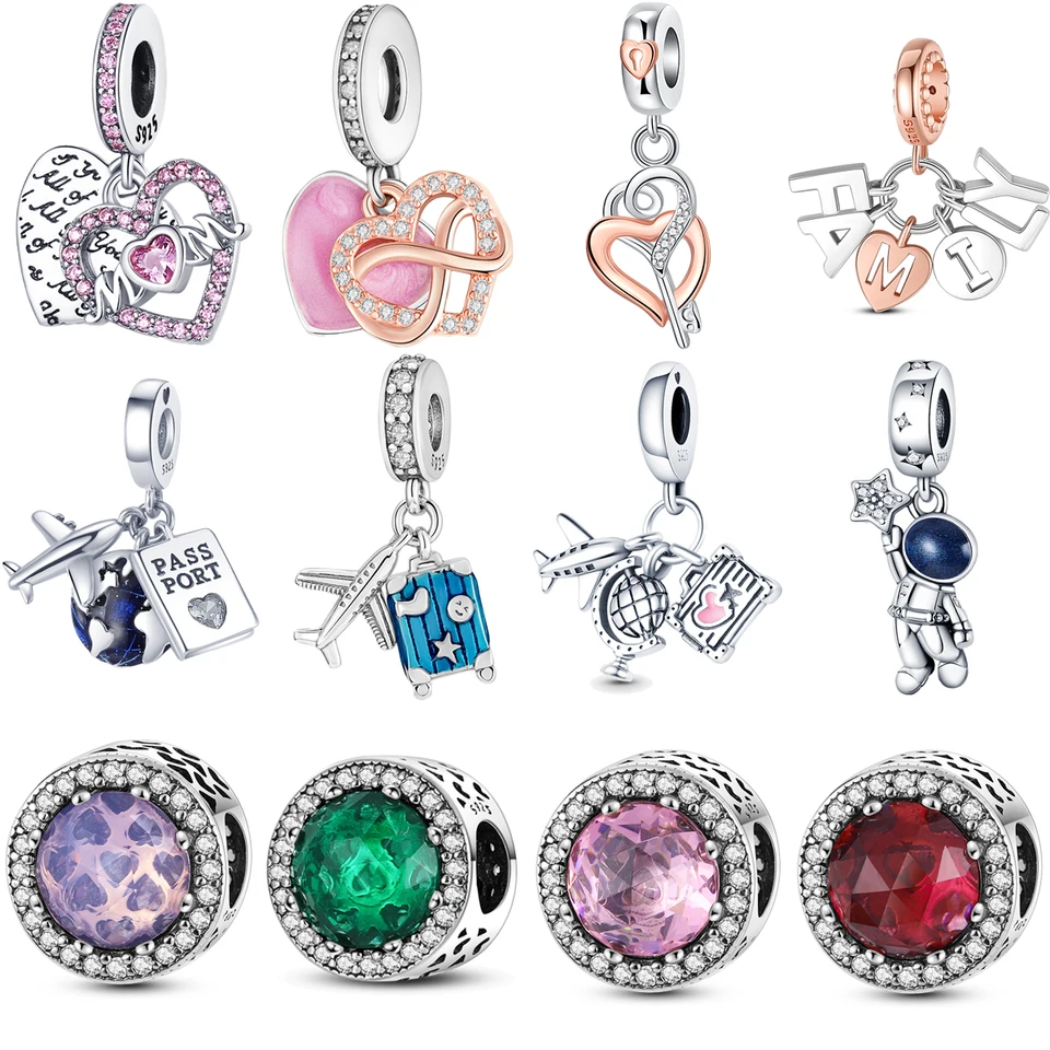 925 Silver Love Key Aircraft batožina Zem opálové korálky kúzla Fit náramok pre ženy jemné šperky