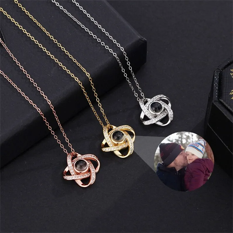 925 Silver Lucky Lucky Clover Propignce náhrdelník Prispôsobený Pamätný fotografia Personalizovaný obrázok Šperky pre ženy