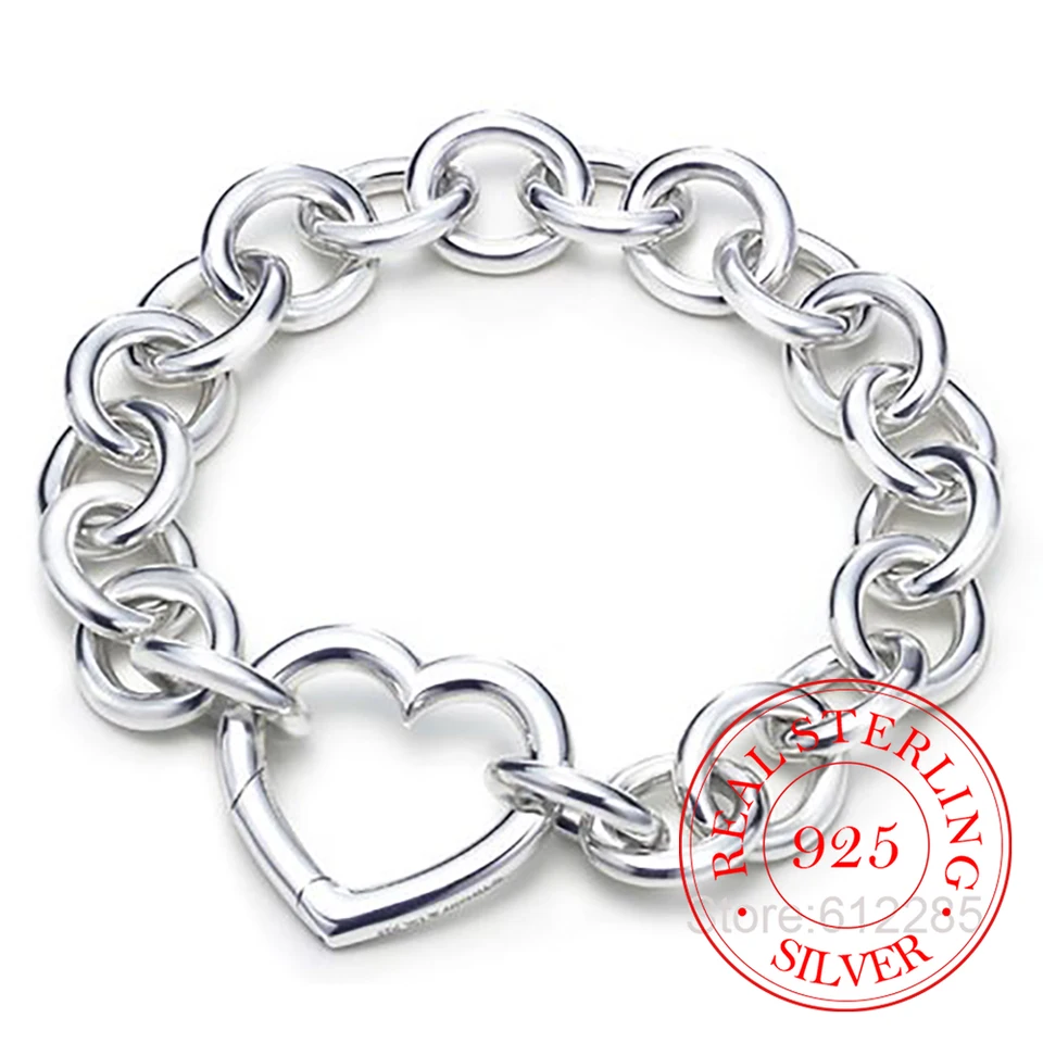 925 Solid Real Sterling strieborný náramok módny náramok srdca 20 cm pre dospievajúce dievčatá Darček dám