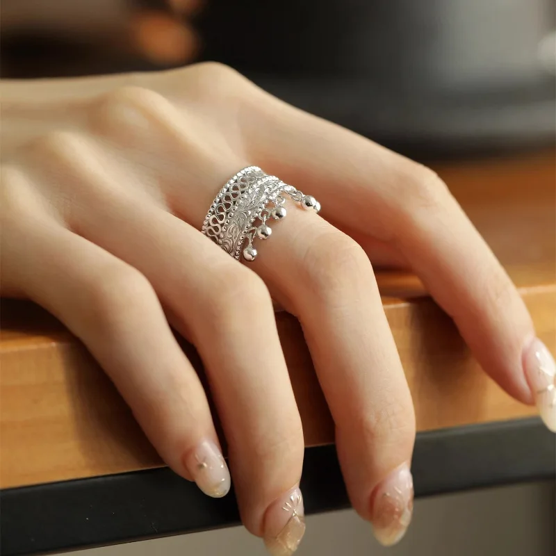 925 Sterling Hollowing Ring for Women Girl Girl Lisce Retro otváranie šperkov