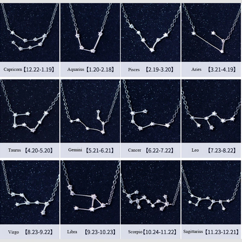 925 Sterling Silver 12 Star Zodiac Zirkón Horoskop Astrológia Galaxy Constellation znamenie náhrdelník Náhrdelník narodeniny svadobný darček