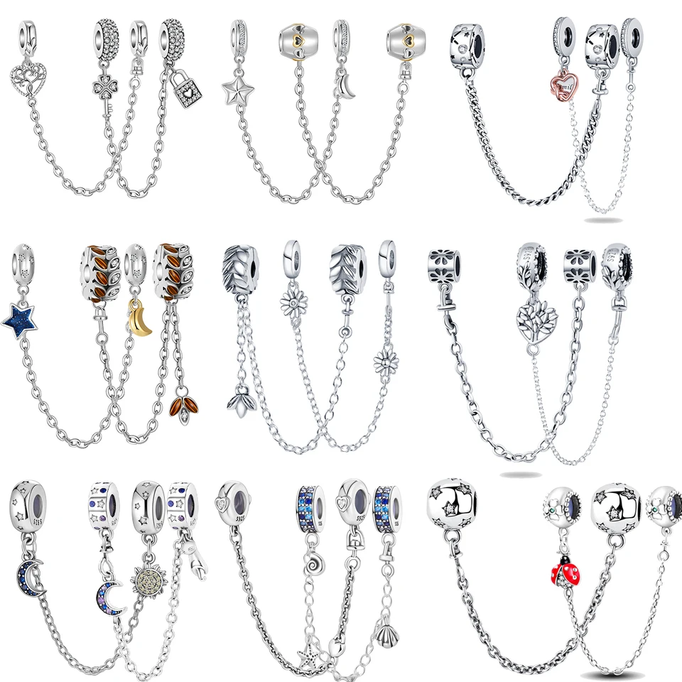 925 Sterling Silver 2023 Autumn New Charm Lock Safety Chain Chain Charm Party Fit Original Pandora náramky Dámske šperky