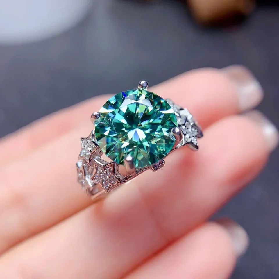 925 Sterling Silver 5 Carat Moissanit Ring Ladies Svadobný zelený moissanitový prsteň Anillos de Matrimonio pareja en oro 14 K