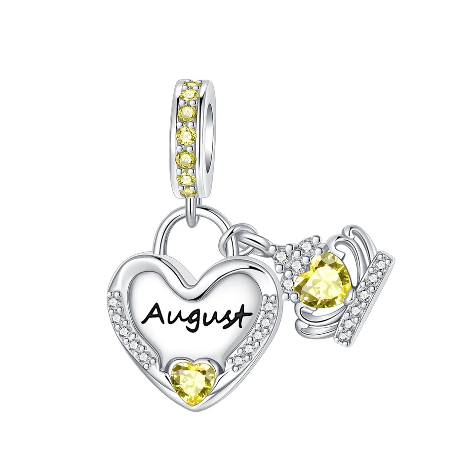 925 Sterling Silver August August v tvare srdca Kúpel