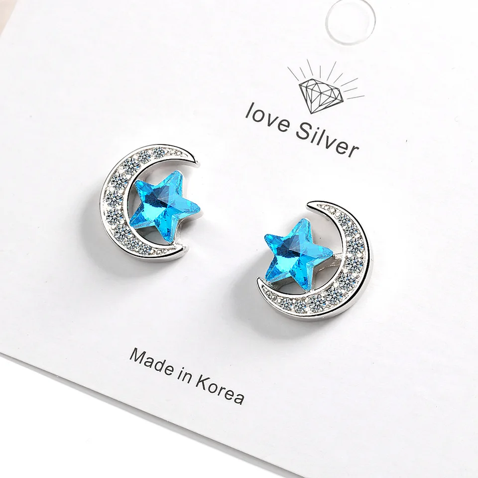 925 Sterling Silver Blue Star Moon Stud Cuck for Women Piercing Svadba luxusný šperk 2024 Trend Money 925 Gaabou Jewellery