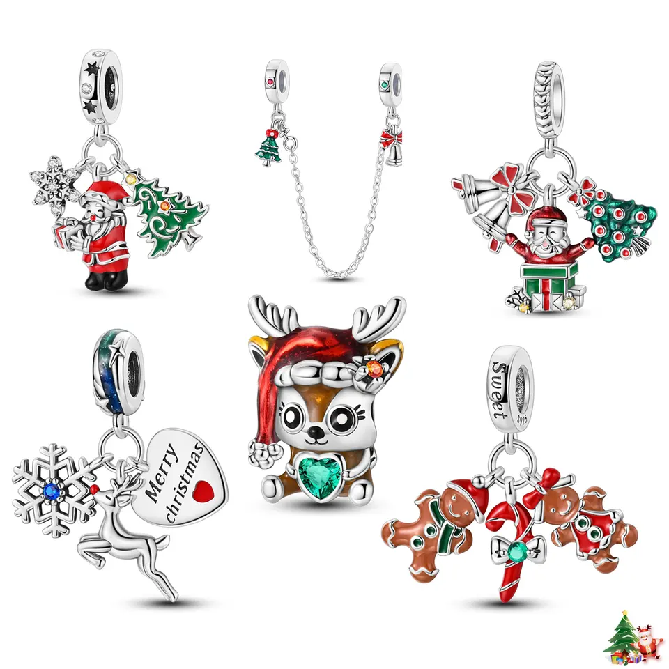 925 Sterling Silver Charm Grouts vianočný stromček Snowman Moose Moose Pendants za originálny náramok pre ženy šperky výroby 2025 nových