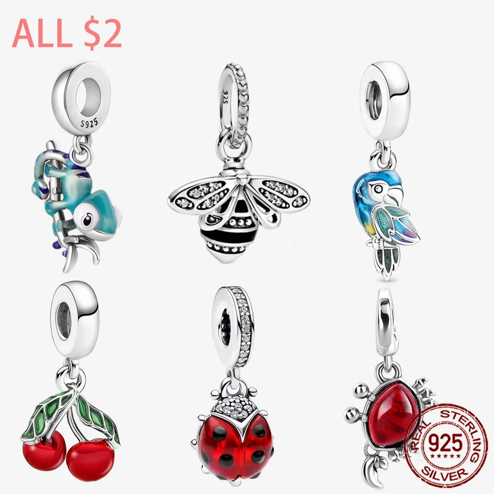 925 Sterling Silver Charms Letné čerešňové korálky Fit Original Pandora Bracelet Gift DIY