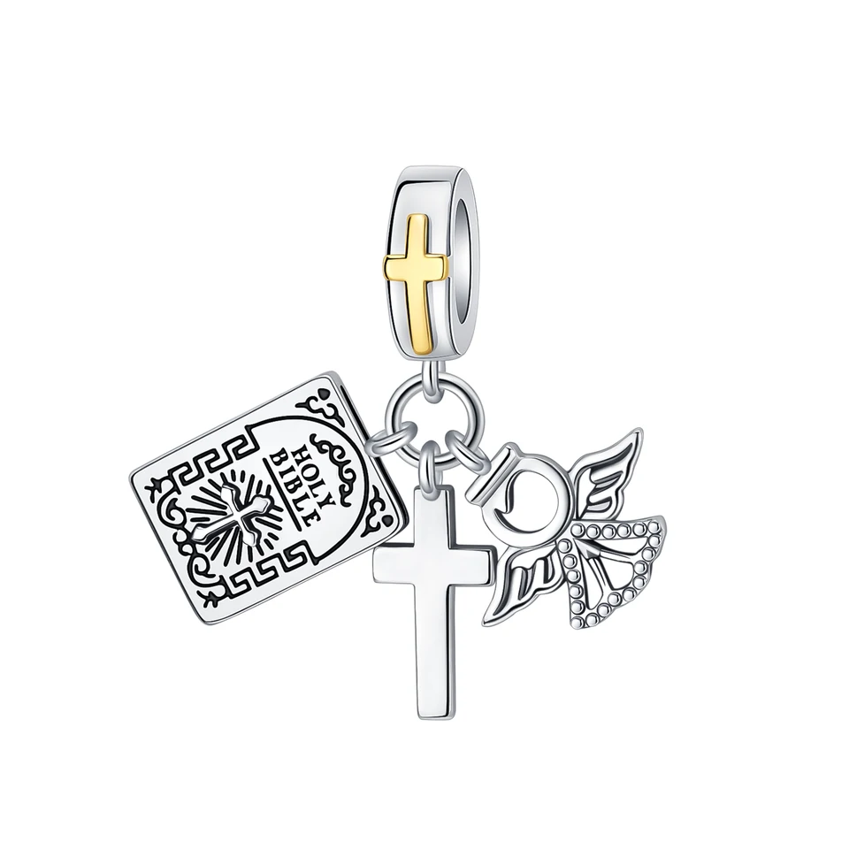 925 Sterling Silver Cross Angel Gold Pendant Pmelk Fit Original Pandora Charms náramky Ženy DIY Darček