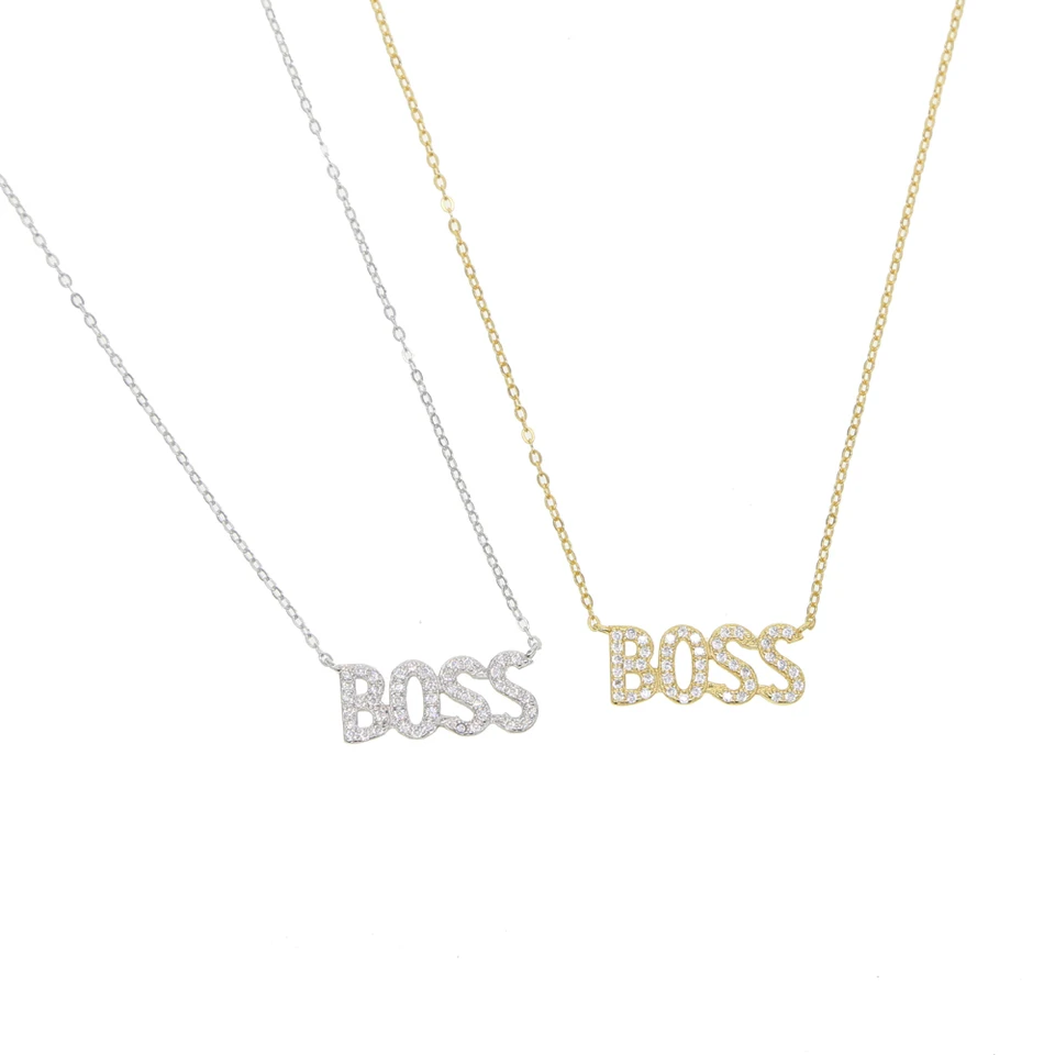 925 Sterling Silver Dláždený krištáľový list Boss Boss Babe, prívesok Náhrdelníky dlhé 45 cm reťazový náhrdelník šperky pre dámske