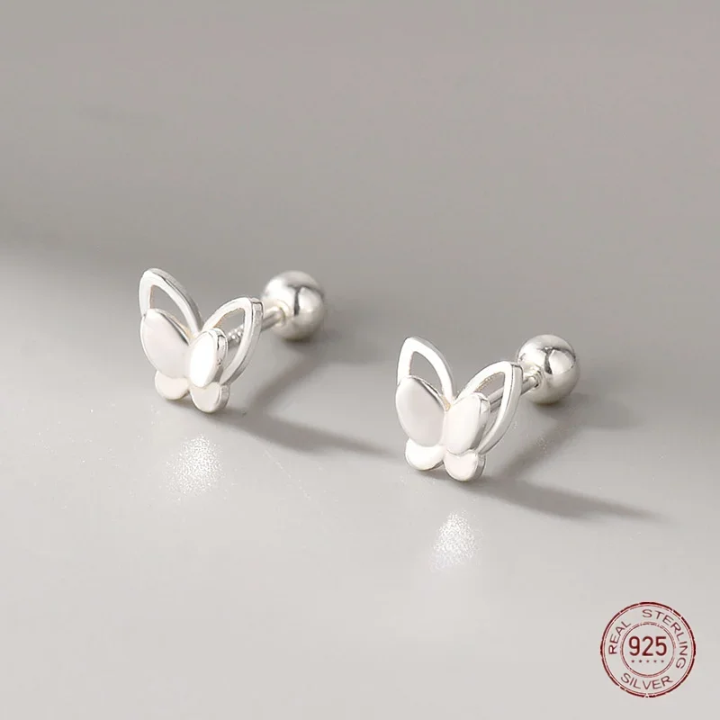 925 Sterling Silver Double Butterfly Stud náušnice pre ženy Funny zvierací hladký povrch náušnice Dievčatá narodeniny Piercing šperky