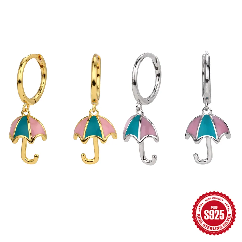 925 Sterling Silver Dripping Oil Dáždnik Hip Hip Hop Party Kreatívne luxusné šperky Dámske roztomilé náušnice Darček