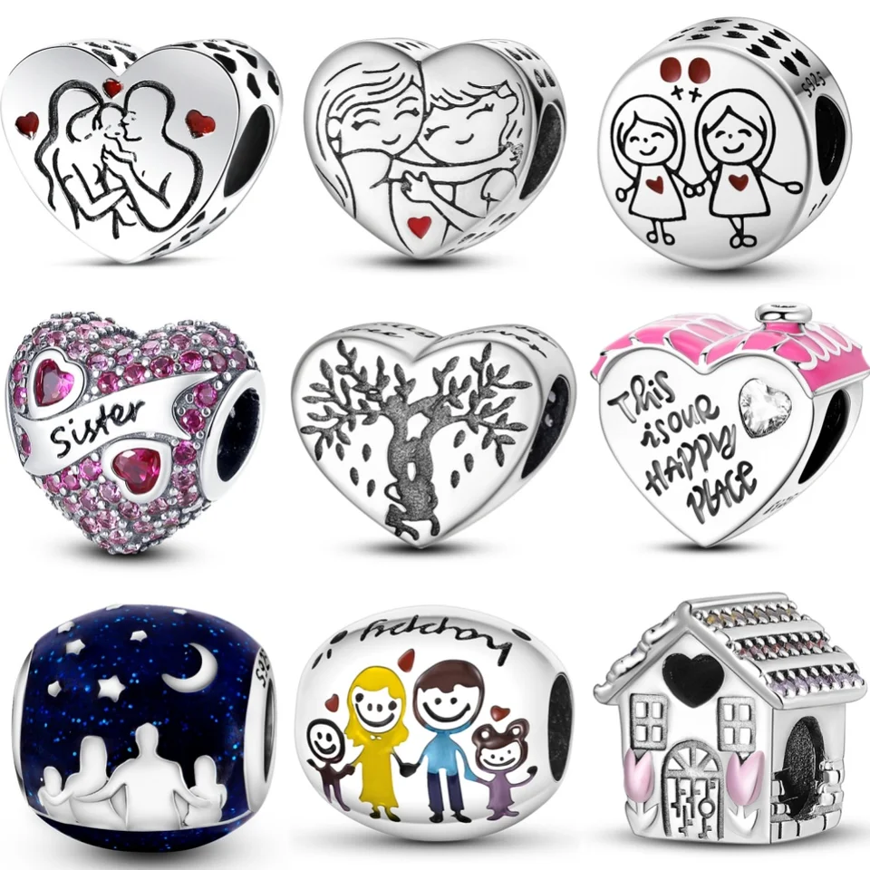 925 Sterling Silver Family and Friend Relations Series Charms Fit Fit Original Pandora náramky S925 DIY Darčeky