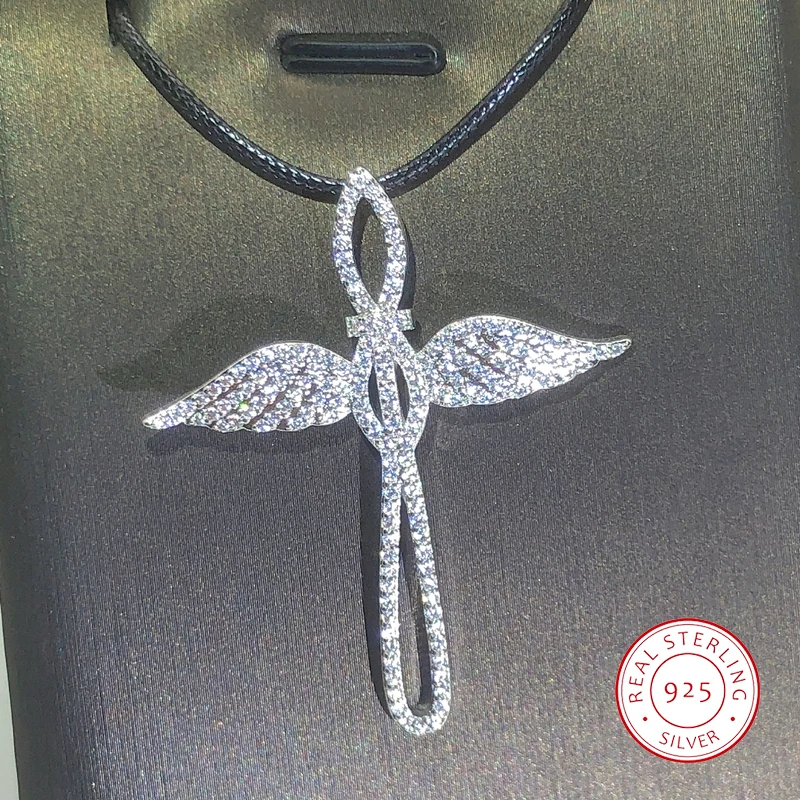 925 Sterling Silver Fashion Angel Cross Cross Pendant Náhrdelník pre dámy Dvojité krídla Party darček k narodeninám šperkov