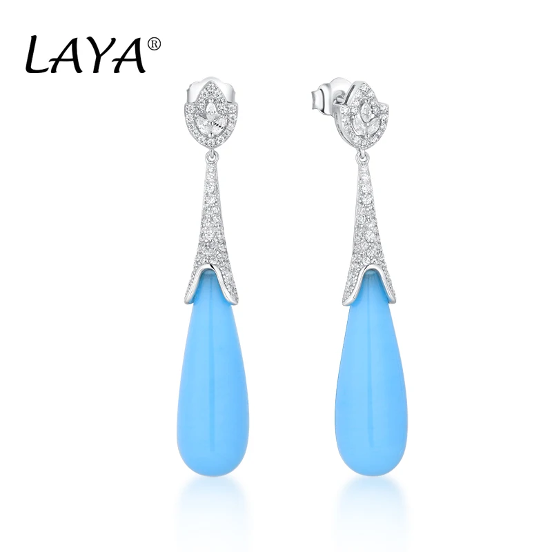 925 Sterling Silver Fashion Vysoko kvalitný zirkón Turkysové sklo Perla Drop náušnice pre ženské narodeninové oslavy svadobné šperky