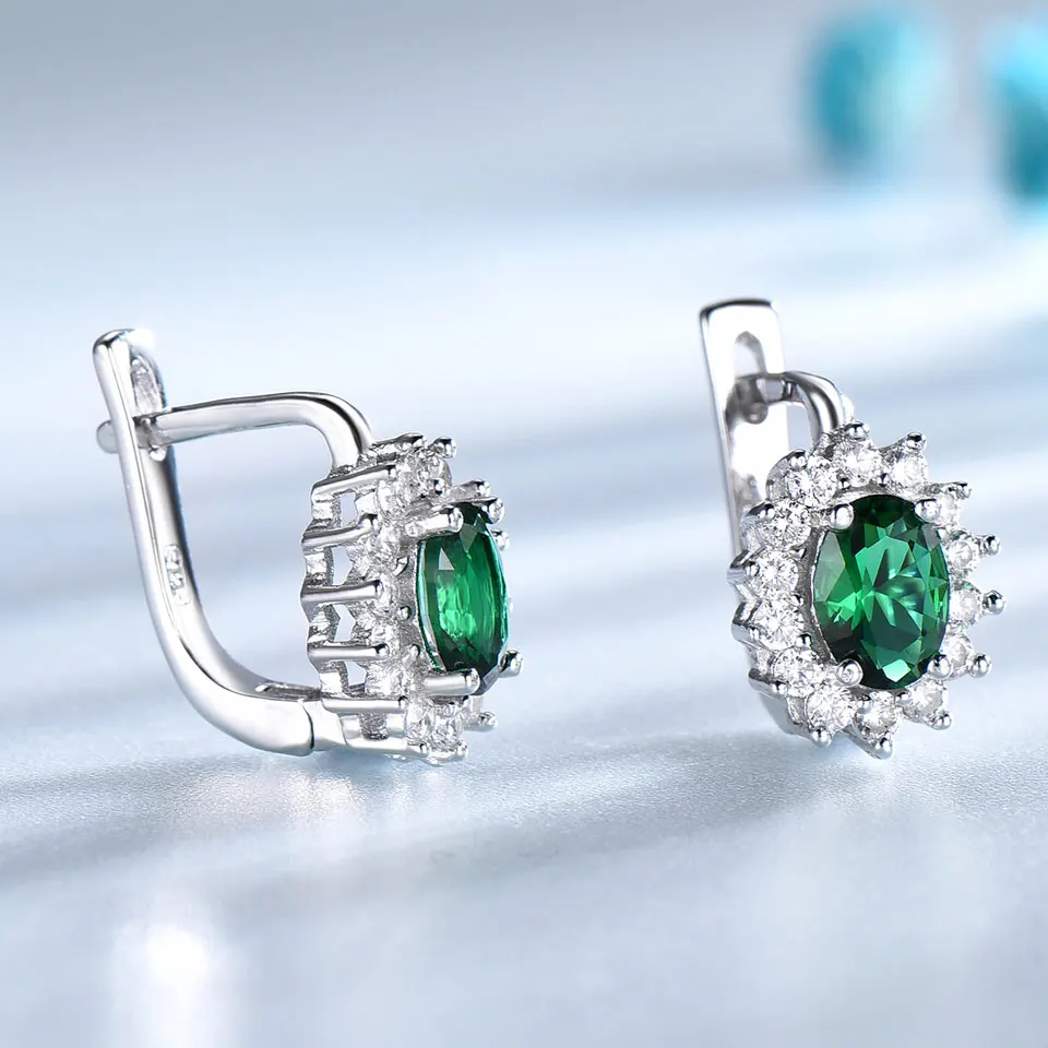 925 Sterling Silver Flower Green Zirkón náušnice Emerald Simple Cubic Zirconia Oval Clip náušnice šperky