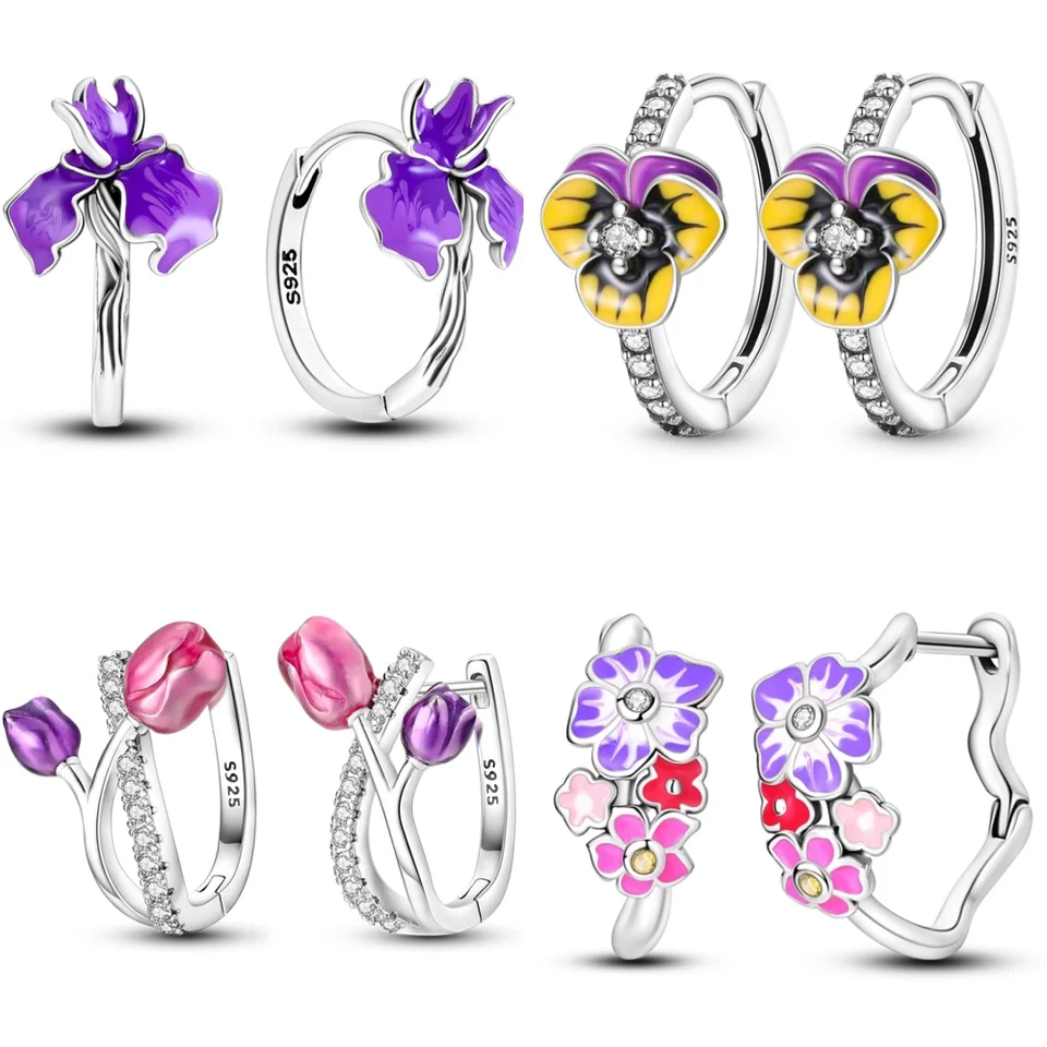 925 Sterling Silver Flower Plant Series Series Jewelry Fashion Zirkón Circle Cuilrs pre ženy Darčekové príslušenstvo pre ženy