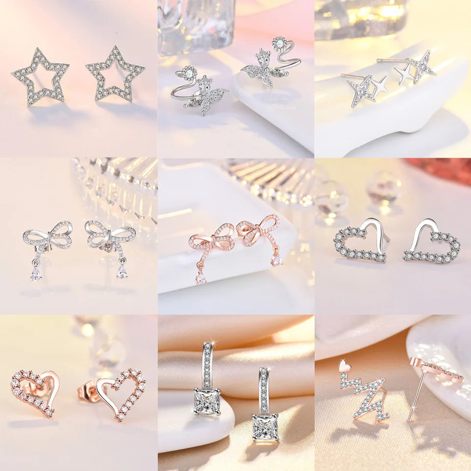 925 Sterling Silver Heart AAA Zircon Stud náušnice pre ženy Vynikajúca študentská priateľka Šperky doplnky svadobná hostina darček