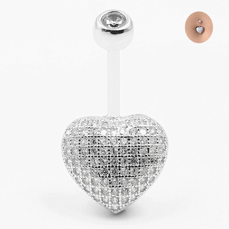 925 Sterling Silver Heart Belly Buttton Ring Cubic zirkón pupky piercing šperky pre ženy
