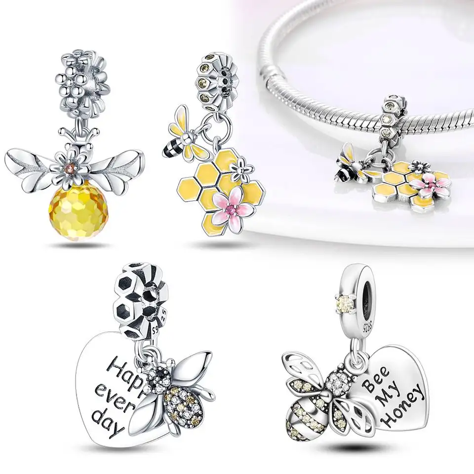925 Sterling Silver Hive včely prívesok pre originálny náramok pre ženy, ktoré vyrábajú šperky DIY Charm Love Gift