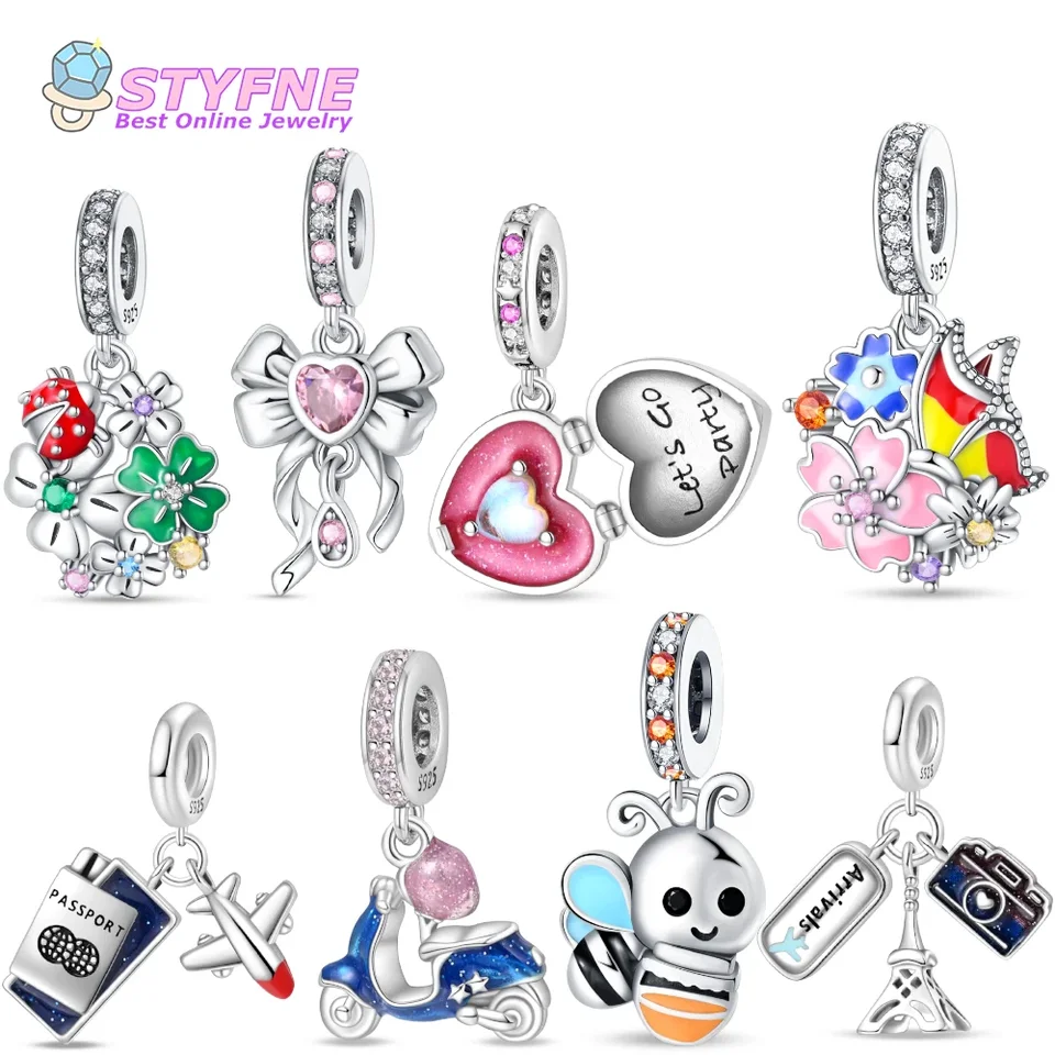 925 Sterling Silver Lucky Clover Pendant Pendant Beads Charms Fit náramky a náhrdelníky visiace prívesky