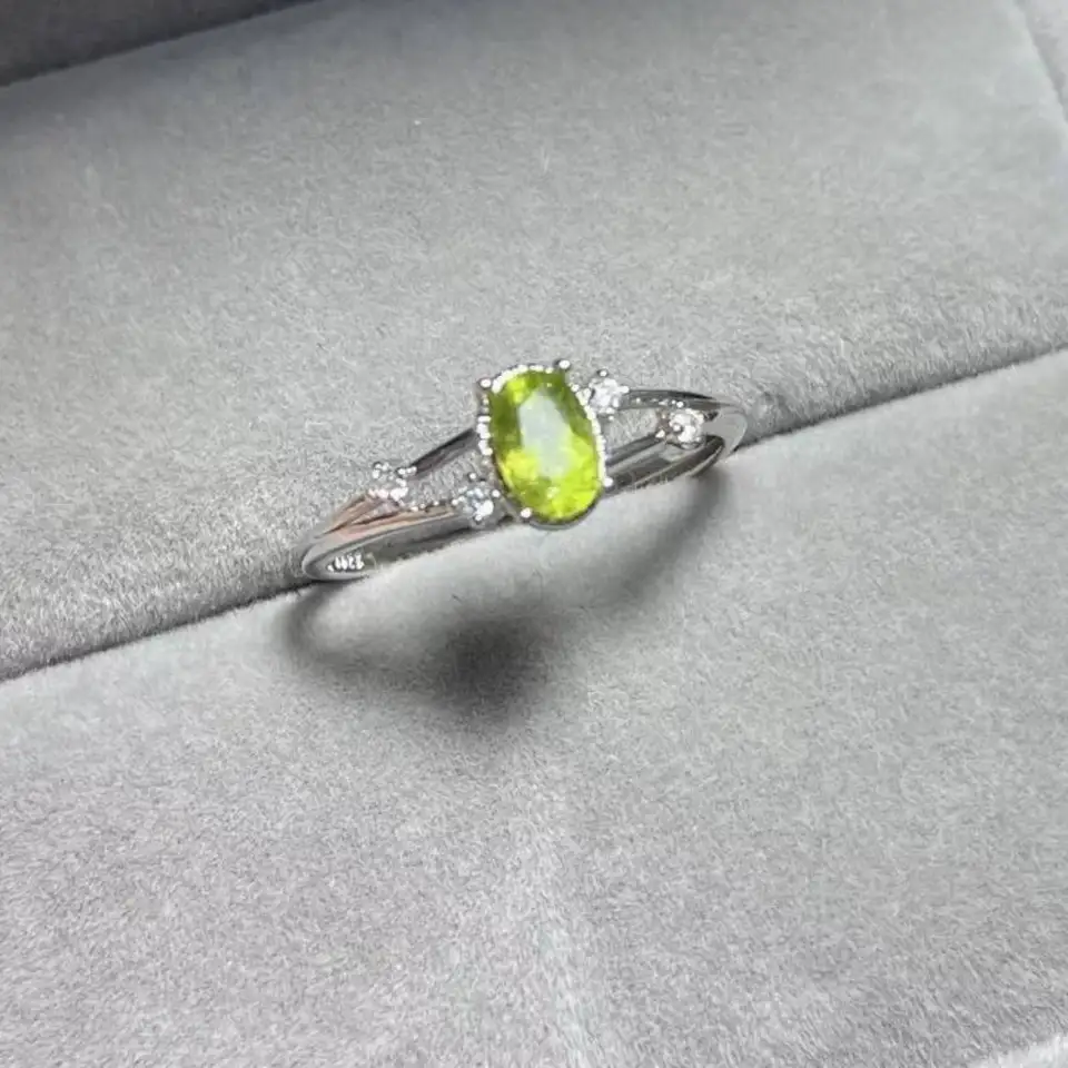 925 Sterling Silver Natural Apple Green Tourmaline nastaviteľný prsteň pre ženy prsteň pre darčekový kameň veľkosť približne 4*6 mm