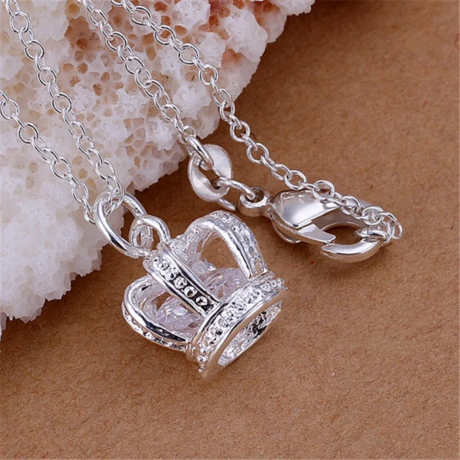 925 Sterling Silver Noble Crystal Diamond Crown Prívesok Náhrdelník pre ženu Darček darček pre svadobnú hostinu Značky šperky