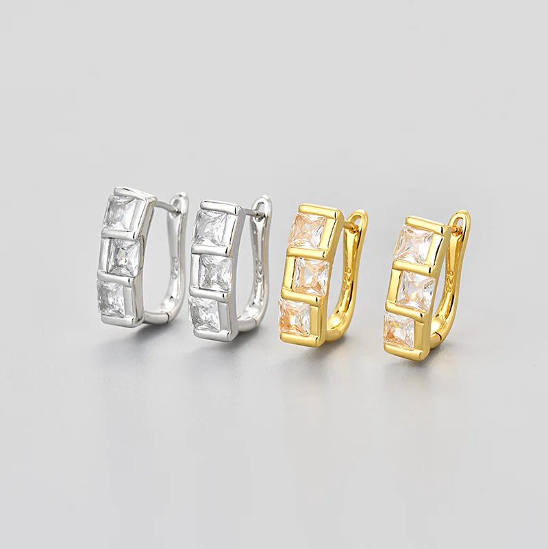 925 Sterling Silver NOVINKA ALL-V-ONE GEometrické diamantové náušnice pre ženy LOXURY LUXURY SIMPLE SQURON Zirkónový ušný prsteň
