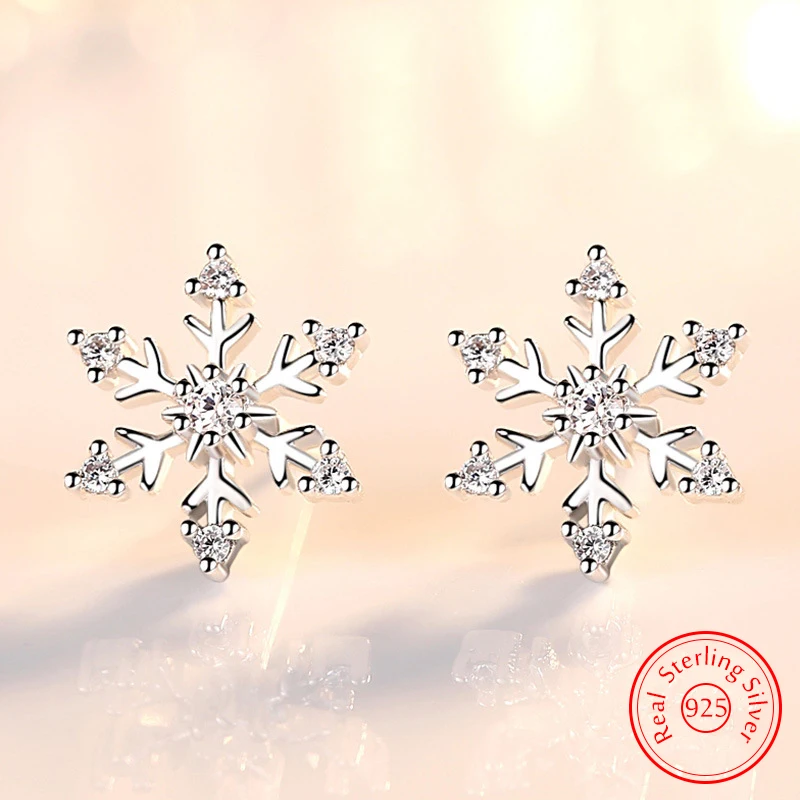 925 Sterling Silver Nové šperky Crsytal Snowflake Stud Stud pre ženy móda xy0236