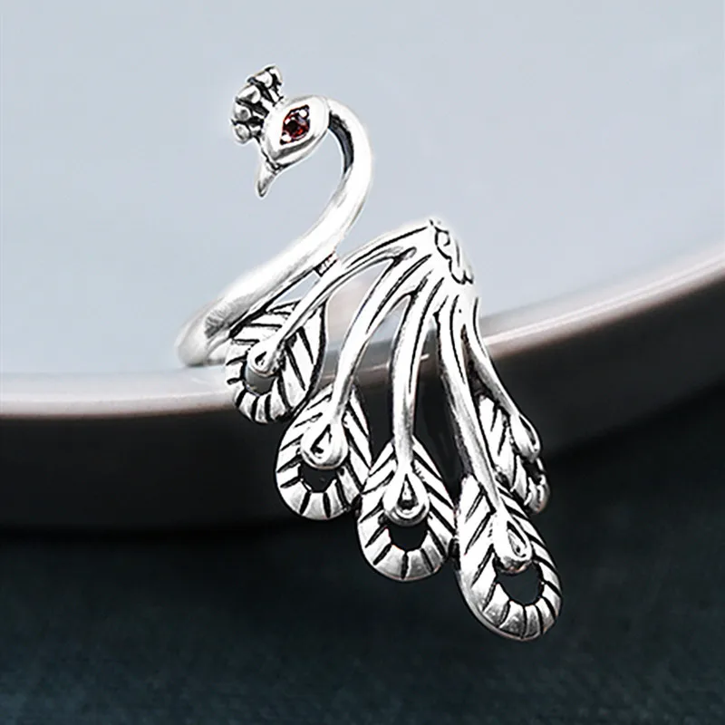 925 Sterling Silver Peacock Open Dámsky prsteň Svadobný retro luxusné jemné šperky Veľkoobchod Gaabou