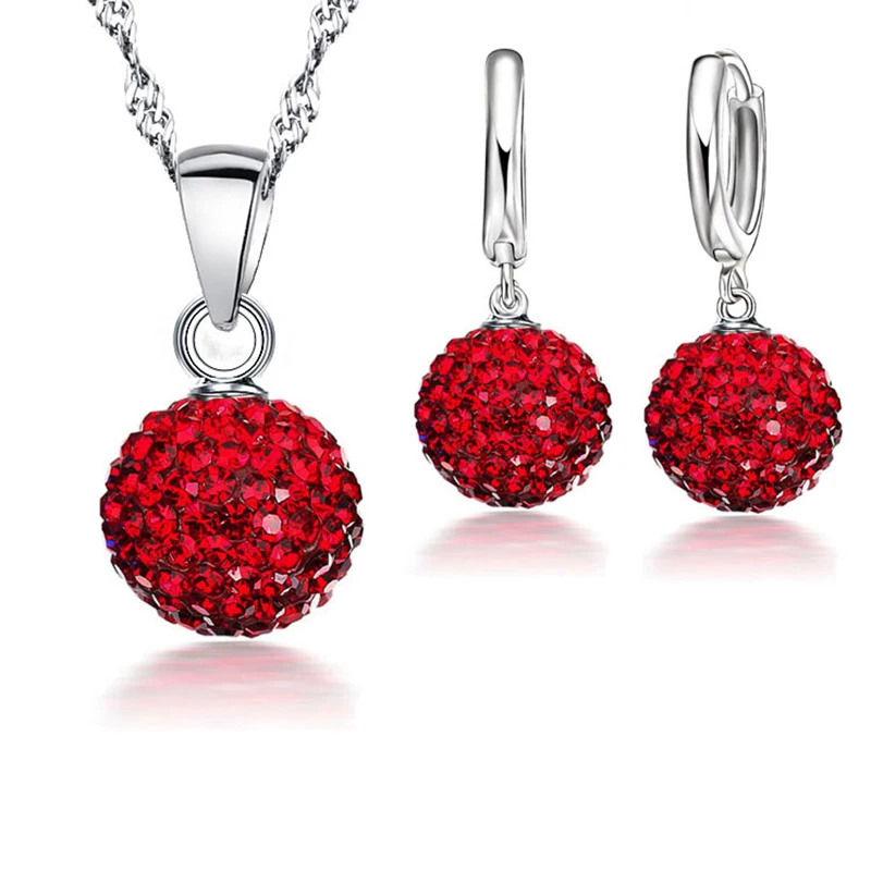 925 Sterling Silver Pečiatkové svadobné šperky Dievčatá Dievčatá Svadobné darčeky Rakúsky krištáľ CZ Disco guľôčkový náhrdelník Náušnice