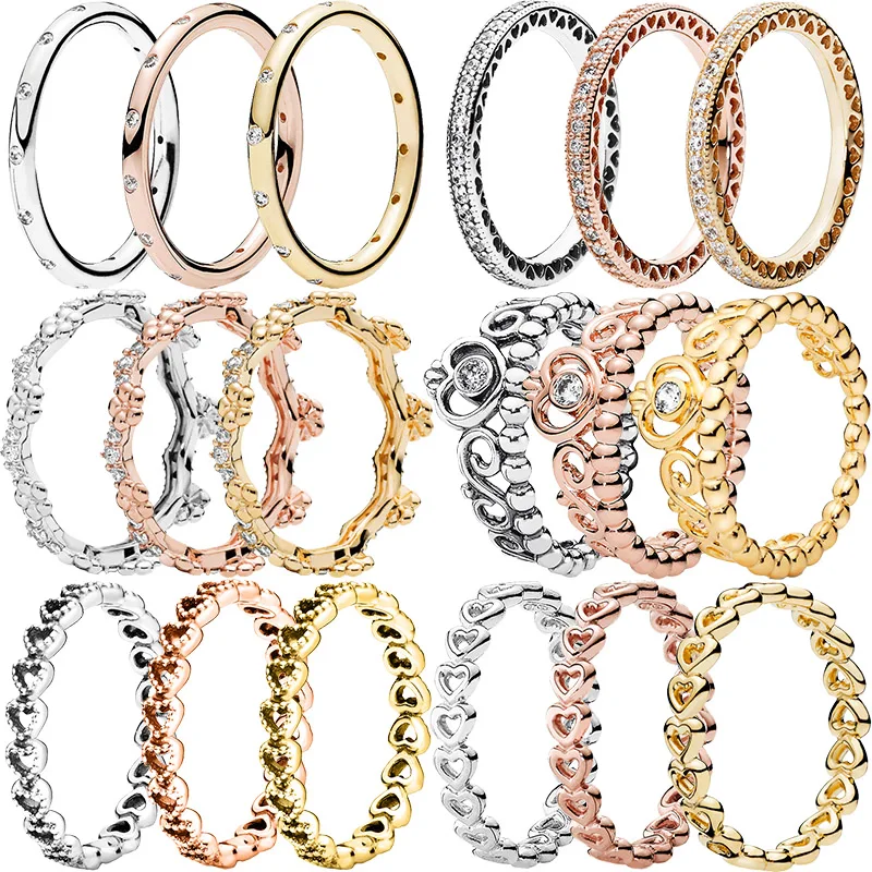 925 Sterling Silver Rose Gold Crown Koruna Daisy kvet šumivý zirkón cz prstene pre ženy výročie svadobný šperk darček