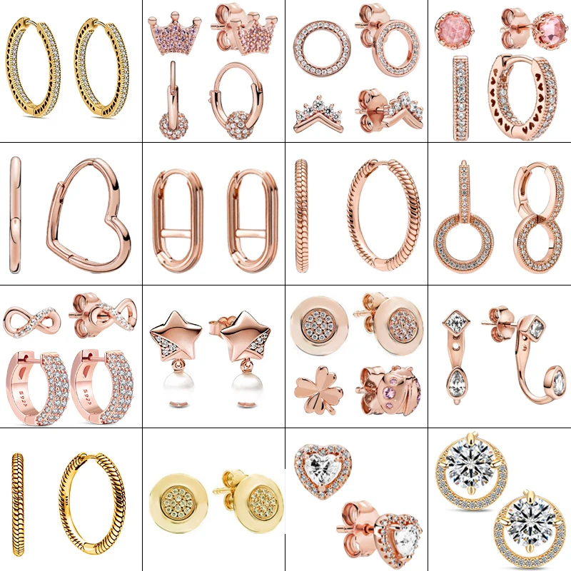 925 Sterling Silver Rose Gold Zirkónové cvočky náušnice obručové náušnice kruh kruh DIY Ženy Pôvodné jemné šperky zásnubné ženské darčeky