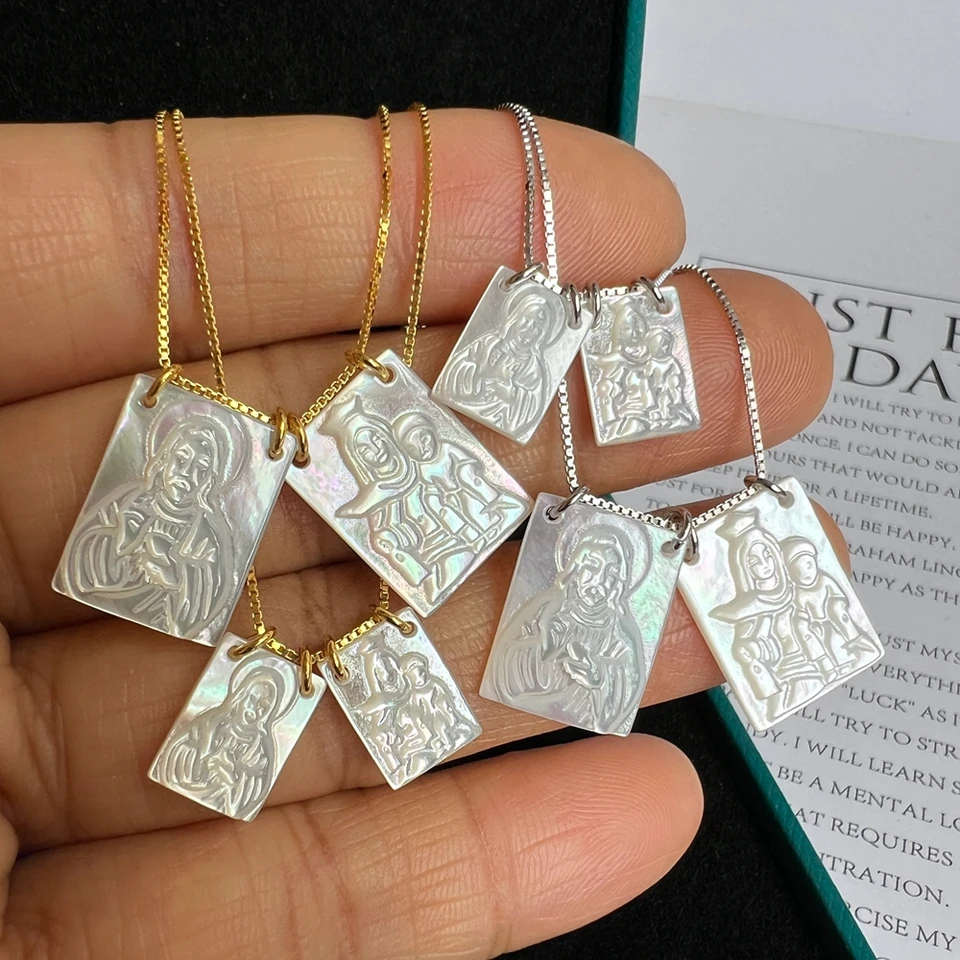 925 Sterling Silver Sacred Srdce Ježišových náboženských medailí Náhrdelník Prírodná matka Pearl Shell Choker náhrdelník pre ženy darček
