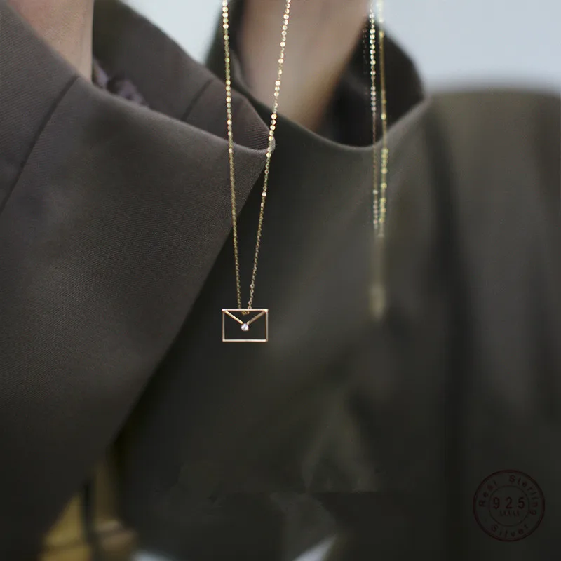 925 Sterling Silver Simple Diamond Envelope Prívesok Náhrdelník