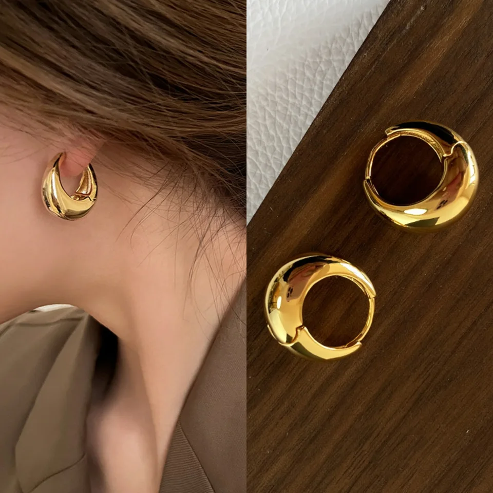 925 Sterling Silver Smoot Gold Round Chunky Hoop náušnice pre ženy okrúhle náušnice Šperky Predchádzajúce darčekom pre alergické večierky