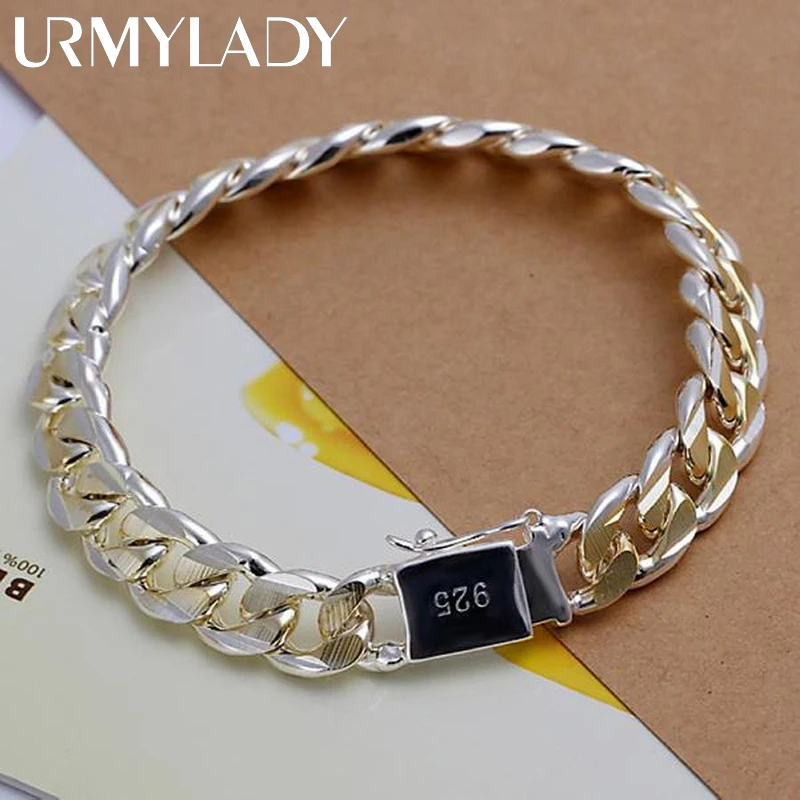 925 Sterling Silver Solid Solid 8/10 mm reťazec náramok Men Dámske reťaz šľachetá Svadobné šperky módne kúzla Party darček k narodeninám