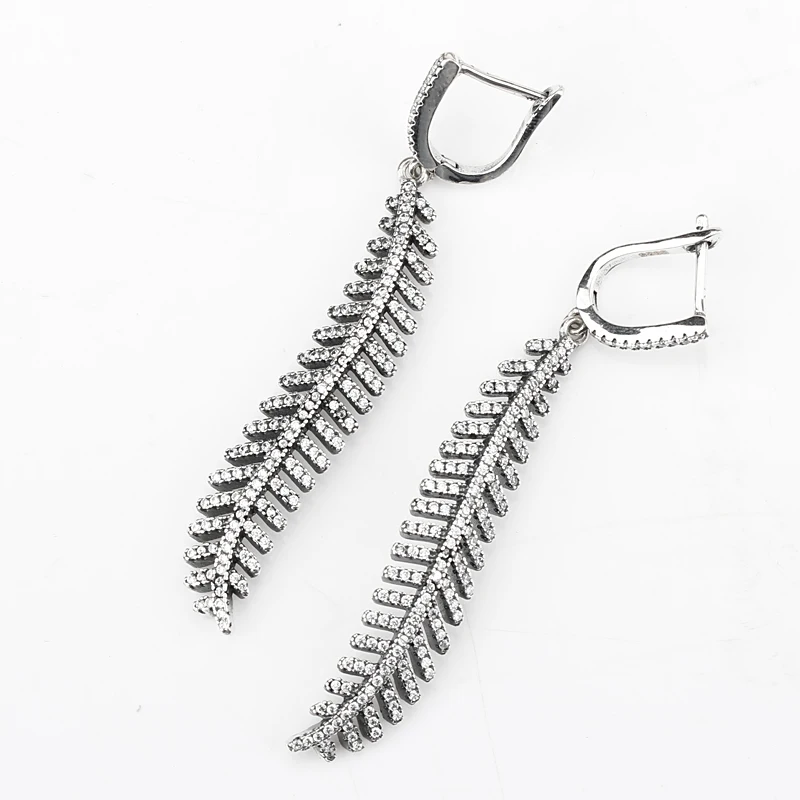 925 Sterling Silver Stud náušnice perie s čírym kubickým zirkónom pre ženy, jemné šperky HOT PREDAJ