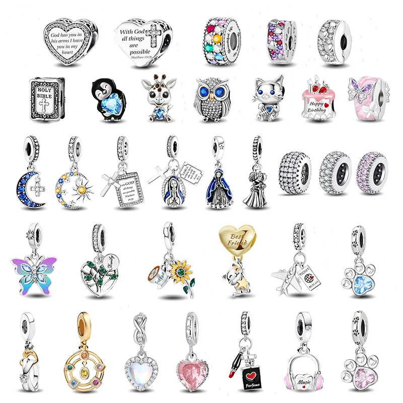 925 Sterling Silver Sunflower Animal Love Heart Cake DIY prívesok korálky fit z náramka Náramky náhrdelník módne šperky darček