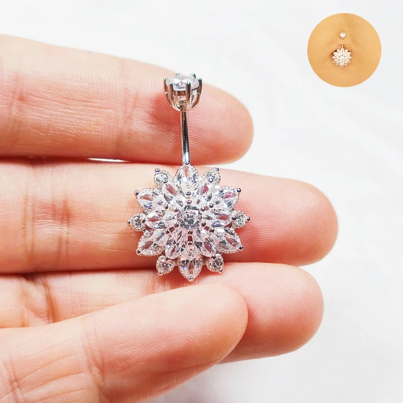 925 Sterling Silver Sunflower Belly Gomping prsteň módne pupné šperky pre ženy