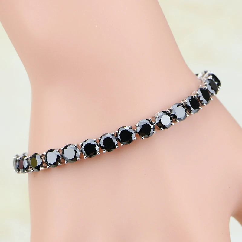 925 Sterling Silver Svadobné šperky okrúhle čierne kamienok biely zirkón kúzla náramok a prepojenie náramku pre ženy