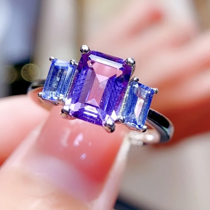 925 Sterling Silver Vintage Rings Retro Natural Tanzanite a prírodný ametyst jemný pre ženy a dievčatá