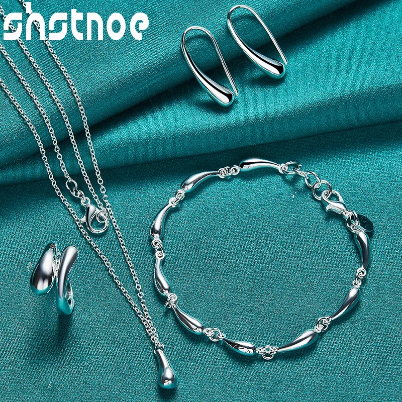 925 Sterling Silver Woman Water Drop Rackdrop náušnice prsteňový retiazka Náramok Náramok šperky módne narodeniny svadobné darčeky