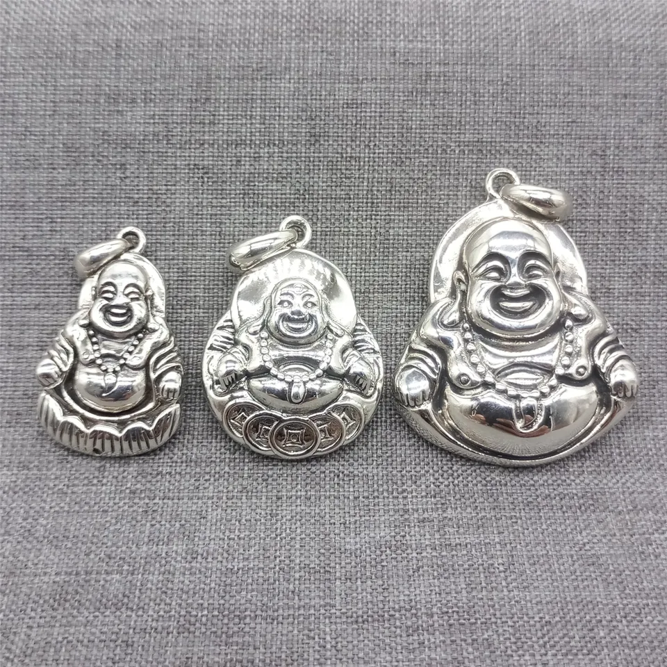 925 Sterling Silver šťastný úsmev Buddha prívesok pre budhizmus náhrdelník