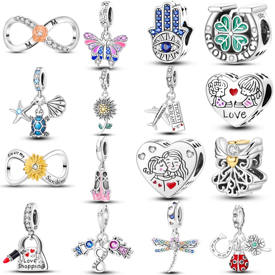 925 Sterling strieborné kúzla Pendants Fit Original Pandora náramok DIY korálky Fatima Hand Butterfly Dragonfly Clover