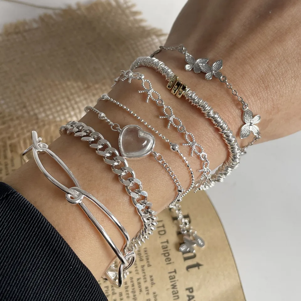 925 Sterling strieborné náramky pre dámske reťazové doplnky Trend Vintage jednoduchý uzol prívesok Party darček šperky